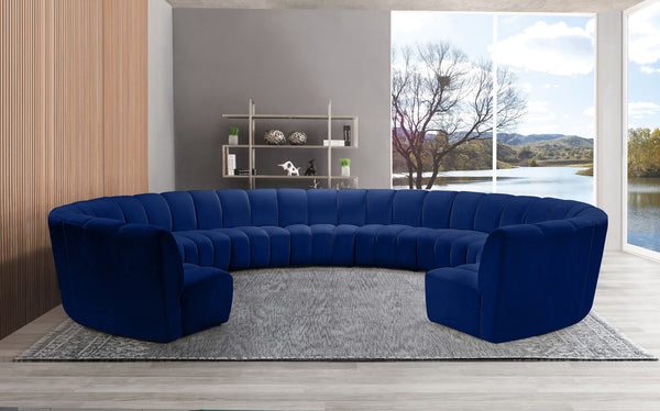 Infinity Velvet / Engineered Wood / Foam Contemporary Navy Velvet 11pc. Modular Sectional - 183" W x 171" D x 33" H