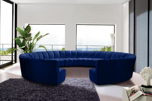 Infinity Velvet / Engineered Wood / Foam Contemporary Navy Velvet 12pc. Modular Sectional - 183" W x 181" D x 33" H