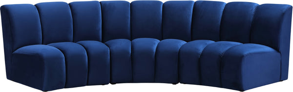 Infinity Velvet / Engineered Wood Contemporary Navy Velvet 3pc. Modular Sectional - 119" W x 48" D x 33" H