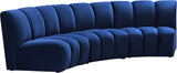 Infinity Velvet / Engineered Wood Contemporary Navy Velvet 3pc. Modular Sectional - 119" W x 48" D x 33" H