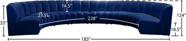 Infinity Velvet / Engineered Wood / Foam Contemporary Navy Velvet 8pc. Modular Sectional - 183" W x 124" D x 33" H