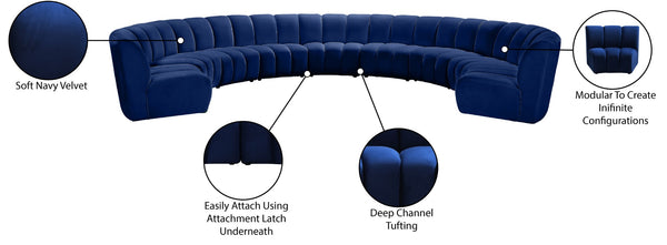Infinity Velvet / Engineered Wood / Foam Contemporary Navy Velvet 9pc. Modular Sectional - 183" W x 142" D x 33" H
