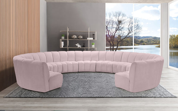 Infinity Velvet / Engineered Wood / Foam Contemporary Pink Velvet 11pc. Modular Sectional - 183" W x 171" D x 33" H