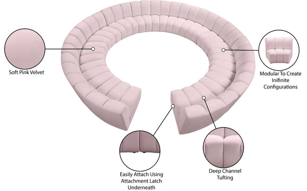 Infinity Velvet / Engineered Wood / Foam Contemporary Pink Velvet 12pc. Modular Sectional - 183" W x 181" D x 33" H