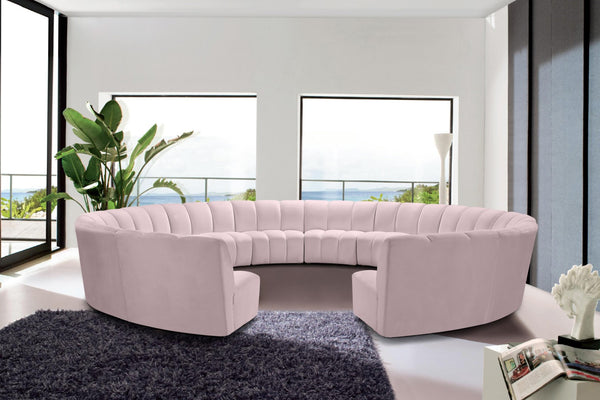 Infinity Velvet / Engineered Wood / Foam Contemporary Pink Velvet 12pc. Modular Sectional - 183" W x 181" D x 33" H