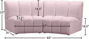 Infinity Velvet / Engineered Wood Contemporary Pink Velvet 2pc. Modular Sectional - 83" W x 41" D x 33" H