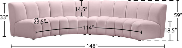 Infinity Velvet / Engineered Wood Contemporary Pink Velvet 4pc. Modular Sectional - 148" W x 59" D x 33" H