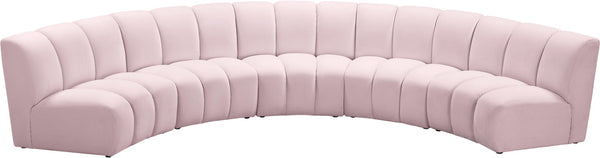 Infinity Velvet / Engineered Wood Contemporary Pink Velvet 5pc. Modular Sectional - 167" W x 71" D x 33" H