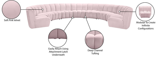 Infinity Velvet / Engineered Wood / Foam Contemporary Pink Velvet 9pc. Modular Sectional - 183" W x 142" D x 33" H