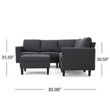 Zahra Dark Grey Fabric Sectional Couch with Ottoman