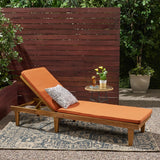Nadine Outdoor Acacia Wood Chaise Lounge and Cushion Set, Teak and Rust Orange Noble House