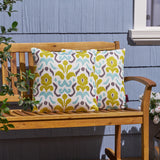 Yellow Flower Outdoor Cushions, 17.75" Square, Abstract Floral Pattern, Cream, Yellow, Light Blue, Gray Noble House