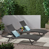 Noble House Kauai Outdoor 3 Piece Wicker Chaise Lounge Set, Grey