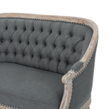 Faye Traditional Fabric Tufted Upholstered Loveseat, Dark Gray and Antique Noble House