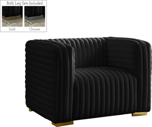 Ravish Velvet / Engineered Wood / Metal / Foam Contemporary Black Velvet Chair - 43" W x 35" D x 31.5" H