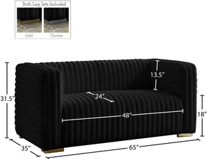 Ravish Velvet / Engineered Wood / Metal / Foam Contemporary Black Velvet Loveseat - 65" W x 35" D x 31.5" H