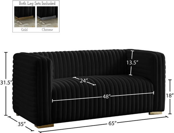 Ravish Velvet / Engineered Wood / Metal / Foam Contemporary Black Velvet Loveseat - 65" W x 35" D x 31.5" H