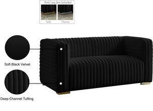 Ravish Velvet / Engineered Wood / Metal / Foam Contemporary Black Velvet Loveseat - 65" W x 35" D x 31.5" H