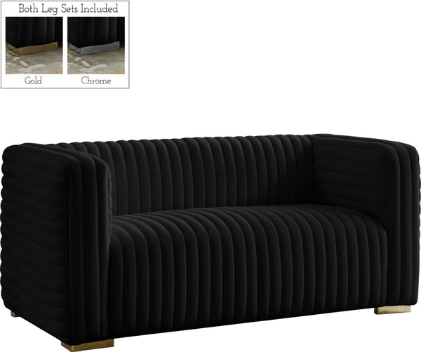 Ravish Velvet / Engineered Wood / Metal / Foam Contemporary Black Velvet Loveseat - 65" W x 35" D x 31.5" H