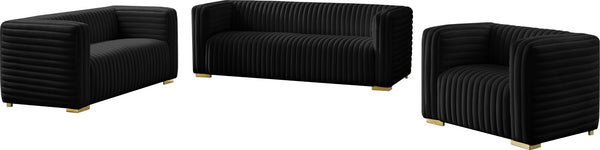 Ravish Velvet / Engineered Wood / Metal / Foam Contemporary Black Velvet Loveseat - 65" W x 35" D x 31.5" H