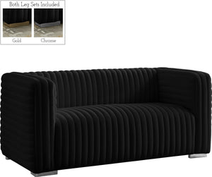 Ravish Velvet / Engineered Wood / Metal / Foam Contemporary Black Velvet Loveseat - 65" W x 35" D x 31.5" H
