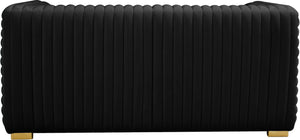 Ravish Velvet / Engineered Wood / Metal / Foam Contemporary Black Velvet Loveseat - 65" W x 35" D x 31.5" H