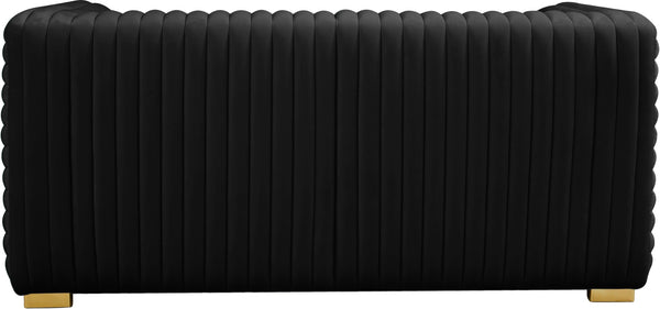 Ravish Velvet / Engineered Wood / Metal / Foam Contemporary Black Velvet Loveseat - 65" W x 35" D x 31.5" H