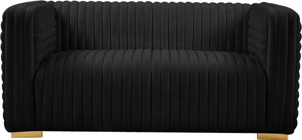 Ravish Velvet / Engineered Wood / Metal / Foam Contemporary Black Velvet Loveseat - 65" W x 35" D x 31.5" H