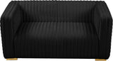 Ravish Velvet / Engineered Wood / Metal / Foam Contemporary Black Velvet Loveseat - 65" W x 35" D x 31.5" H