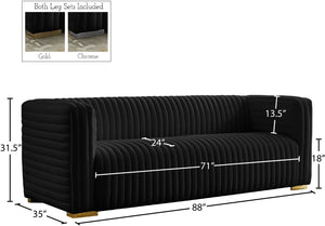 Ravish Velvet / Engineered Wood / Metal / Foam Contemporary Black Velvet Sofa - 88" W x 35" D x 31.5" H