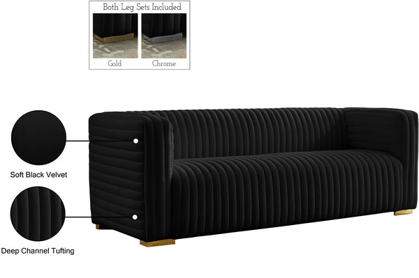 Ravish Velvet / Engineered Wood / Metal / Foam Contemporary Black Velvet Sofa - 88" W x 35" D x 31.5" H