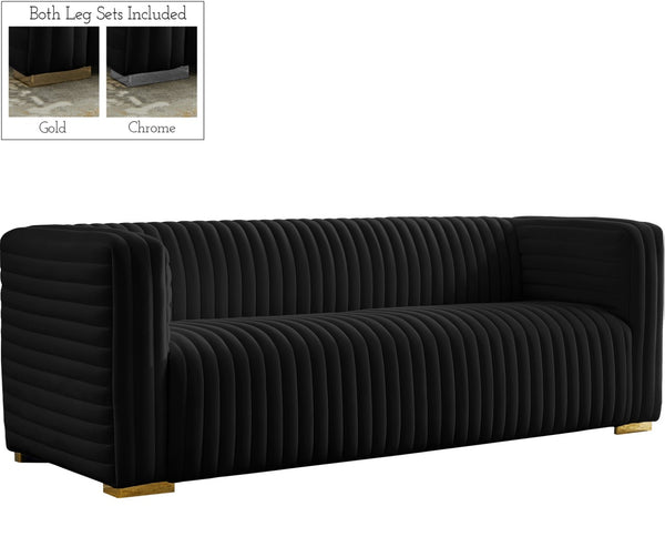 Ravish Velvet / Engineered Wood / Metal / Foam Contemporary Black Velvet Sofa - 88" W x 35" D x 31.5" H