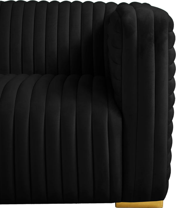 Ravish Velvet / Engineered Wood / Metal / Foam Contemporary Black Velvet Sofa - 88" W x 35" D x 31.5" H
