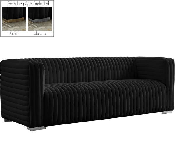 Ravish Velvet / Engineered Wood / Metal / Foam Contemporary Black Velvet Sofa - 88" W x 35" D x 31.5" H