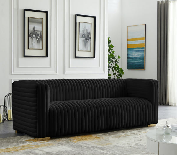 Ravish Velvet / Engineered Wood / Metal / Foam Contemporary Black Velvet Sofa - 88" W x 35" D x 31.5" H