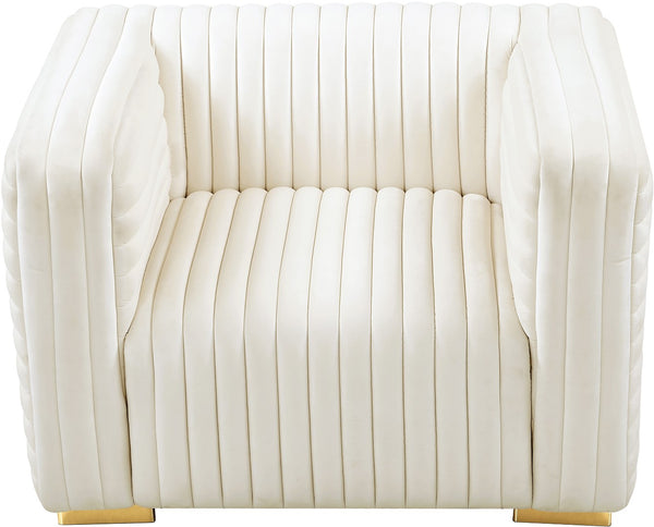 Ravish Velvet / Engineered Wood / Metal / Foam Contemporary Cream Velvet Chair - 43" W x 35" D x 31.5" H