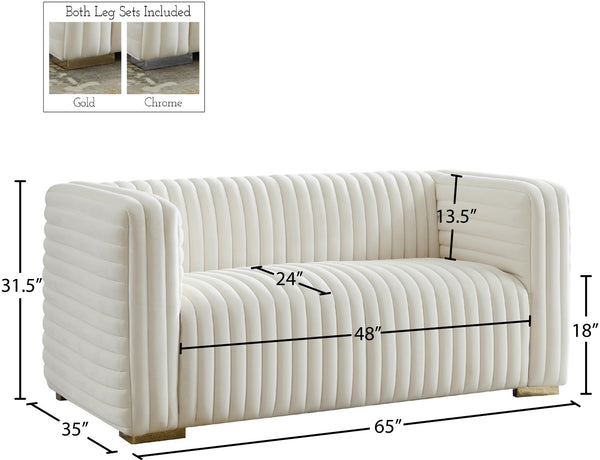 Ravish Velvet / Engineered Wood / Metal / Foam Contemporary Cream Velvet Loveseat - 65" W x 35" D x 31.5" H