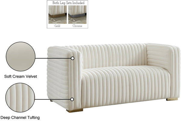 Ravish Velvet / Engineered Wood / Metal / Foam Contemporary Cream Velvet Loveseat - 65" W x 35" D x 31.5" H