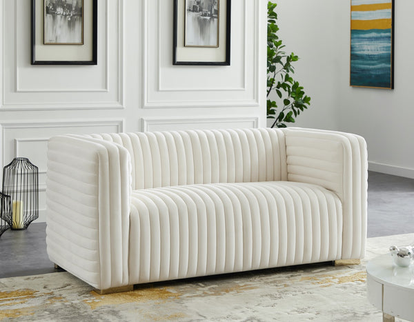 Ravish Velvet / Engineered Wood / Metal / Foam Contemporary Cream Velvet Loveseat - 65" W x 35" D x 31.5" H
