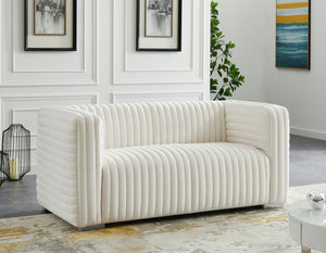 Ravish Velvet / Engineered Wood / Metal / Foam Contemporary Cream Velvet Loveseat - 65" W x 35" D x 31.5" H