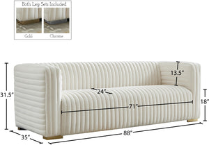 Ravish Velvet / Engineered Wood / Metal / Foam Contemporary Cream Velvet Sofa - 88" W x 35" D x 31.5" H