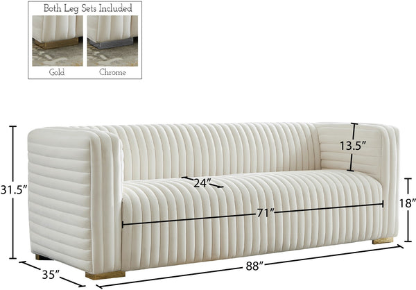 Ravish Velvet / Engineered Wood / Metal / Foam Contemporary Cream Velvet Sofa - 88" W x 35" D x 31.5" H