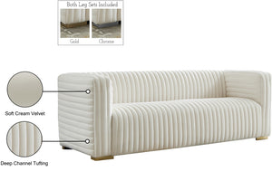 Ravish Velvet / Engineered Wood / Metal / Foam Contemporary Cream Velvet Sofa - 88" W x 35" D x 31.5" H