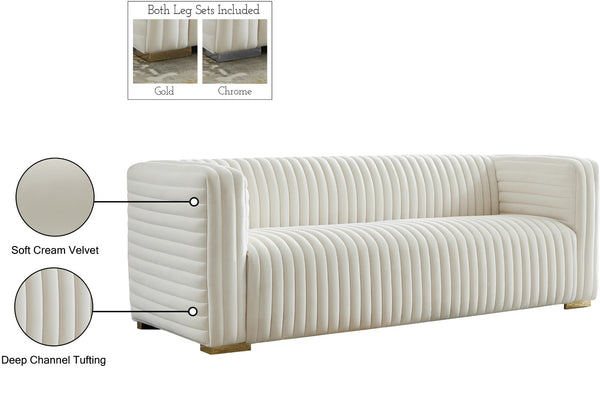 Ravish Velvet / Engineered Wood / Metal / Foam Contemporary Cream Velvet Sofa - 88" W x 35" D x 31.5" H