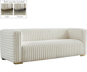 Ravish Velvet / Engineered Wood / Metal / Foam Contemporary Cream Velvet Sofa - 88" W x 35" D x 31.5" H