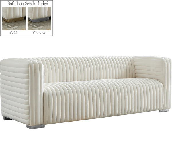 Ravish Velvet / Engineered Wood / Metal / Foam Contemporary Cream Velvet Sofa - 88" W x 35" D x 31.5" H