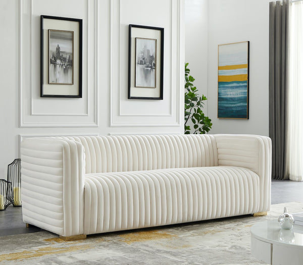 Ravish Velvet / Engineered Wood / Metal / Foam Contemporary Cream Velvet Sofa - 88" W x 35" D x 31.5" H