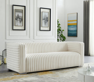 Ravish Velvet / Engineered Wood / Metal / Foam Contemporary Cream Velvet Sofa - 88" W x 35" D x 31.5" H