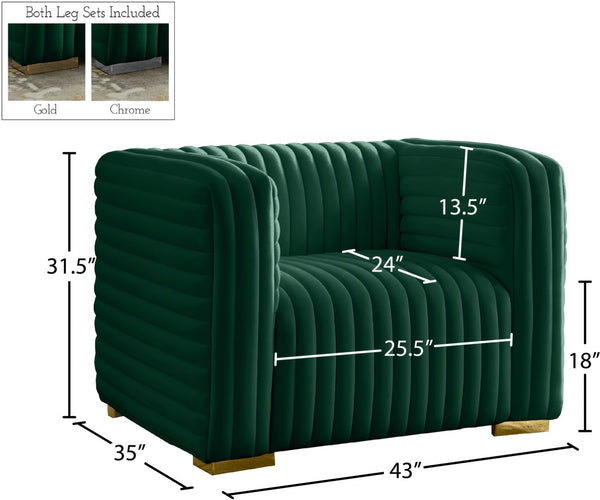 Ravish Velvet / Engineered Wood / Metal / Foam Contemporary Green Velvet Chair - 43" W x 35" D x 31.5" H