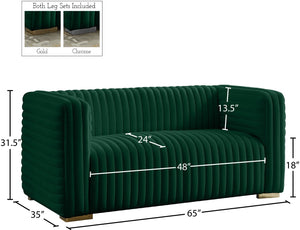 Ravish Velvet / Engineered Wood / Metal / Foam Contemporary Green Velvet Loveseat - 65" W x 35" D x 31.5" H